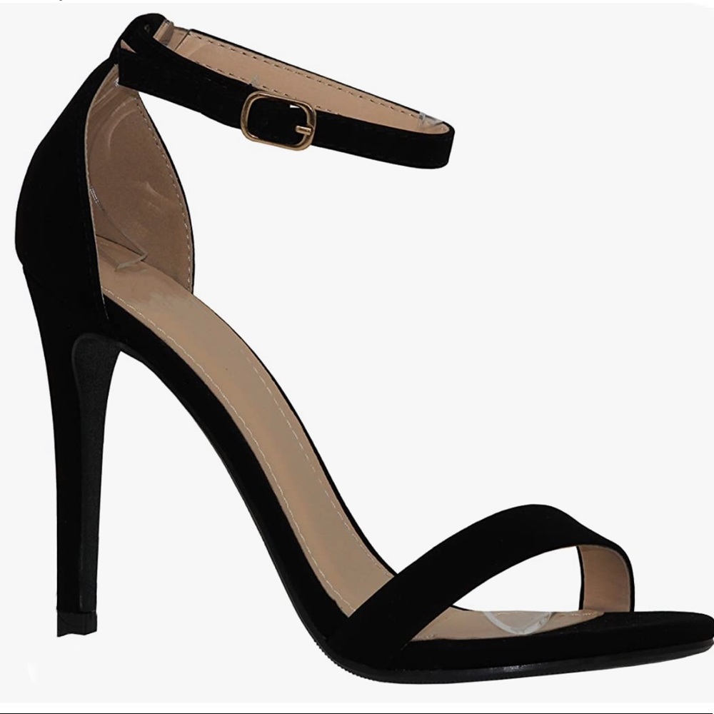 Black Ankle Strap Heel Single Strap Toe Size 8.5